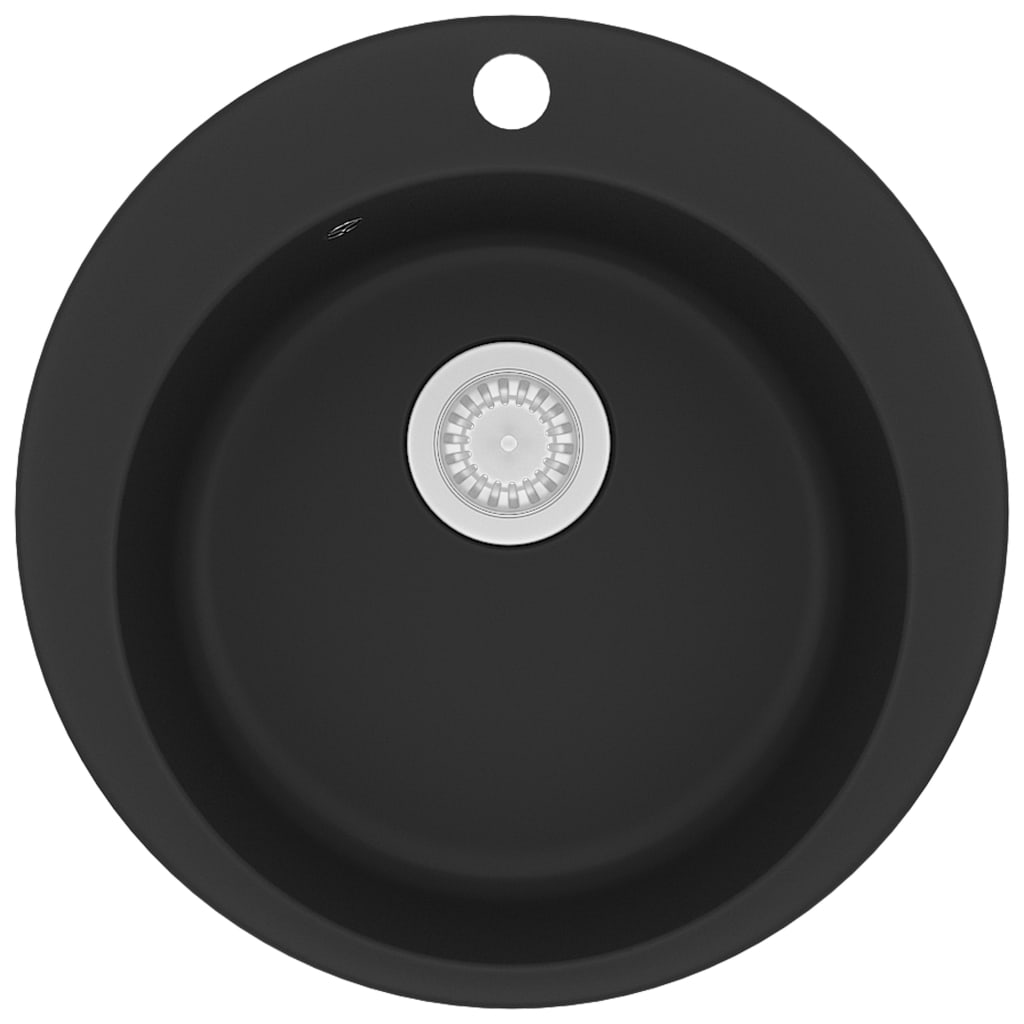 vidaXL Granite Kitchen Sink Single Basin Round Black