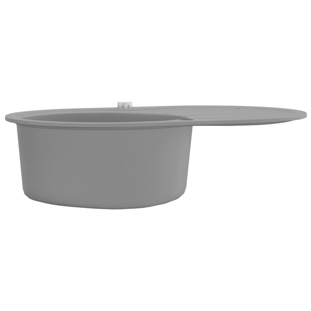 vidaXL Granite Kitchen Sink Single Basin Oval Grey