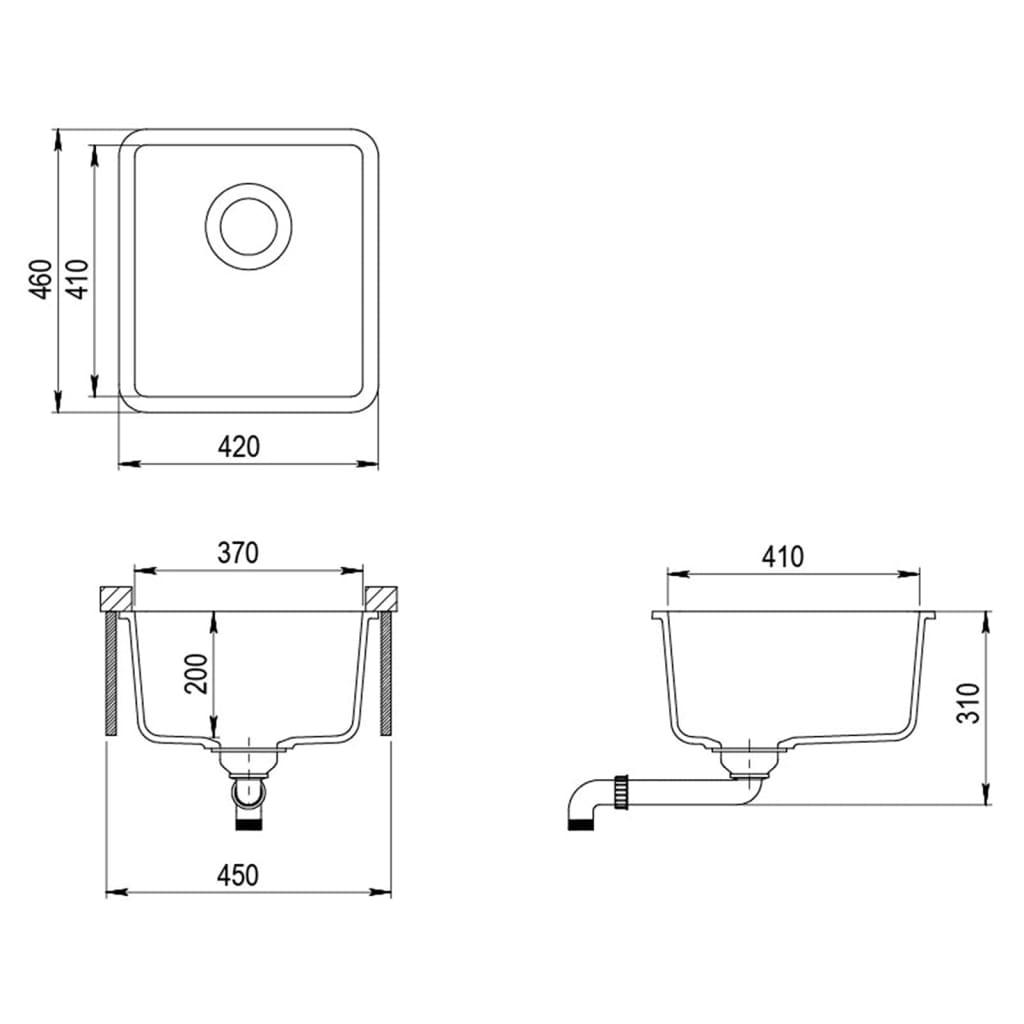 vidaXL Granite Kitchen Sink Single Basin Grey