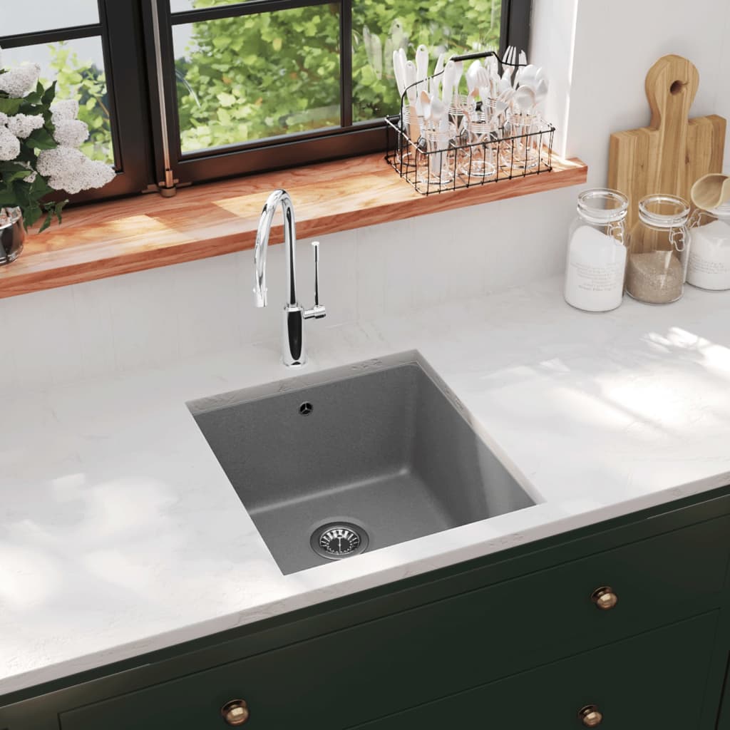 vidaXL Granite Kitchen Sink Single Basin Grey