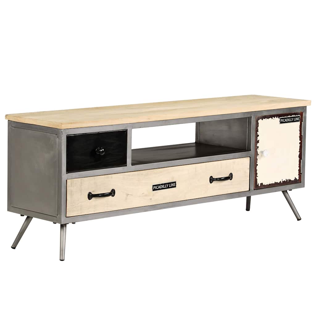 246282 vidaXL TV Cabinet Solid Mango Wood and Steel 120x30x45 cm