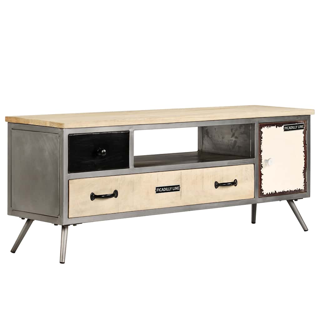 246282 vidaXL TV Cabinet Solid Mango Wood and Steel 120x30x45 cm
