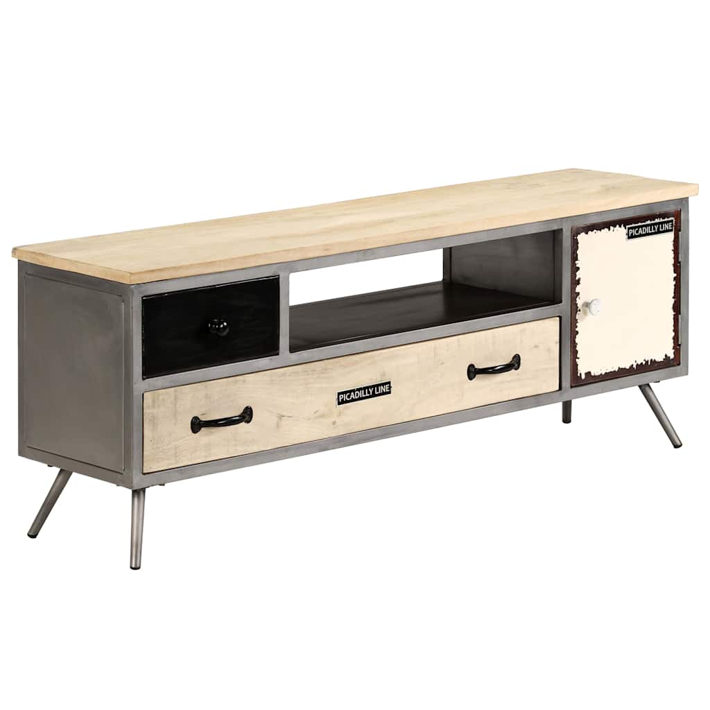 246282 vidaXL TV Cabinet Solid Mango Wood and Steel 120x30x45 cm