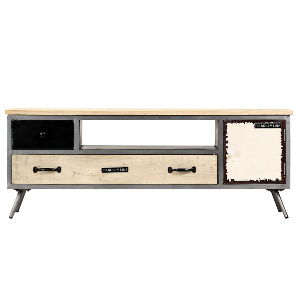 246282 vidaXL TV Cabinet Solid Mango Wood and Steel 120x30x45 cm