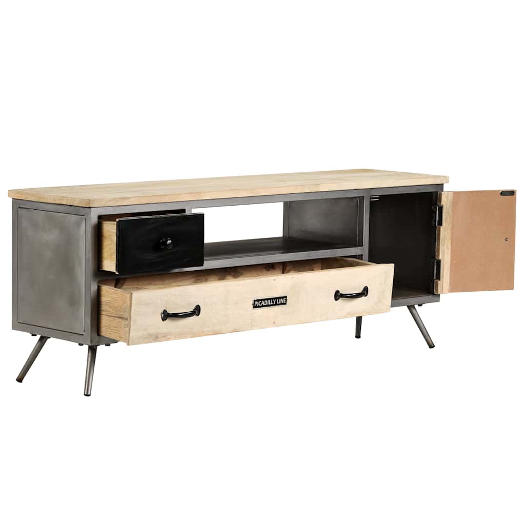 246282 vidaXL TV Cabinet Solid Mango Wood and Steel 120x30x45 cm