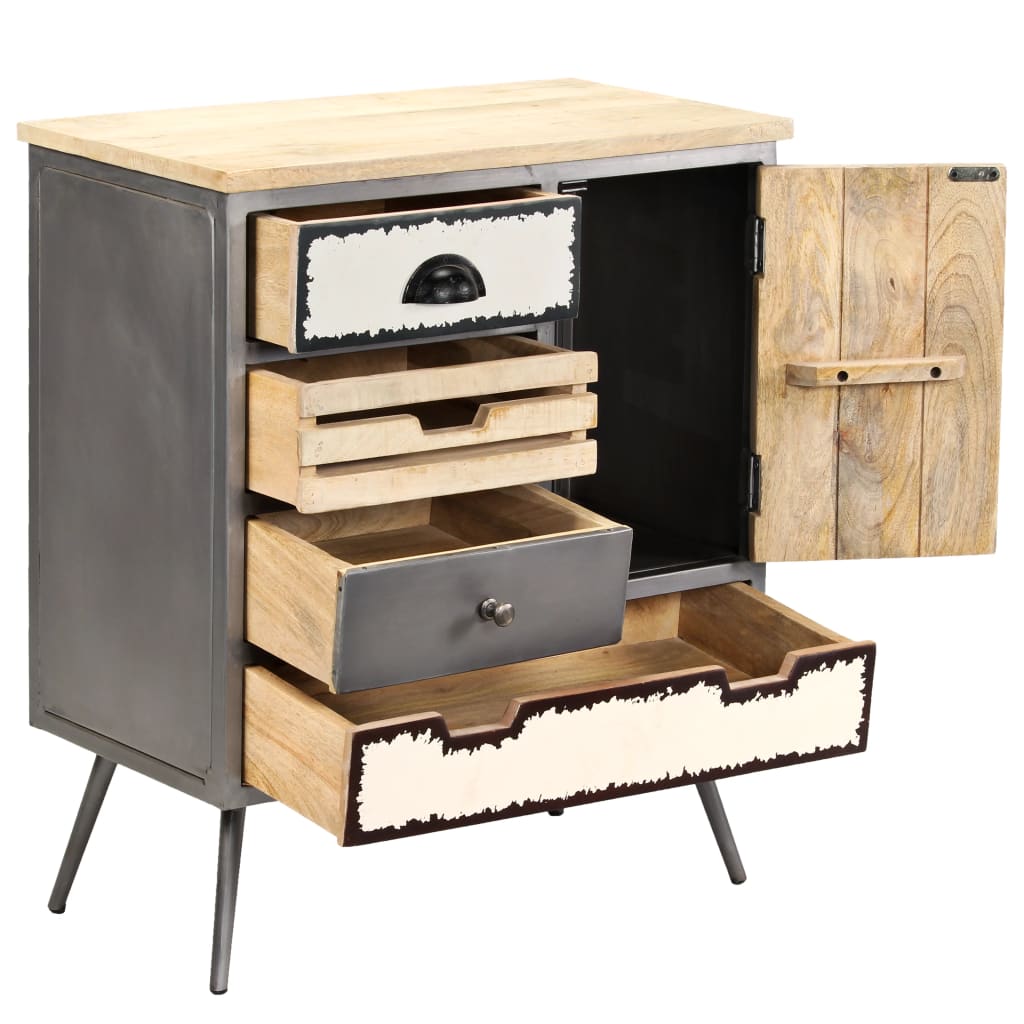 246283 vidaXL Sideboard Solid Mango Wood and Steel 65x33x76 cm