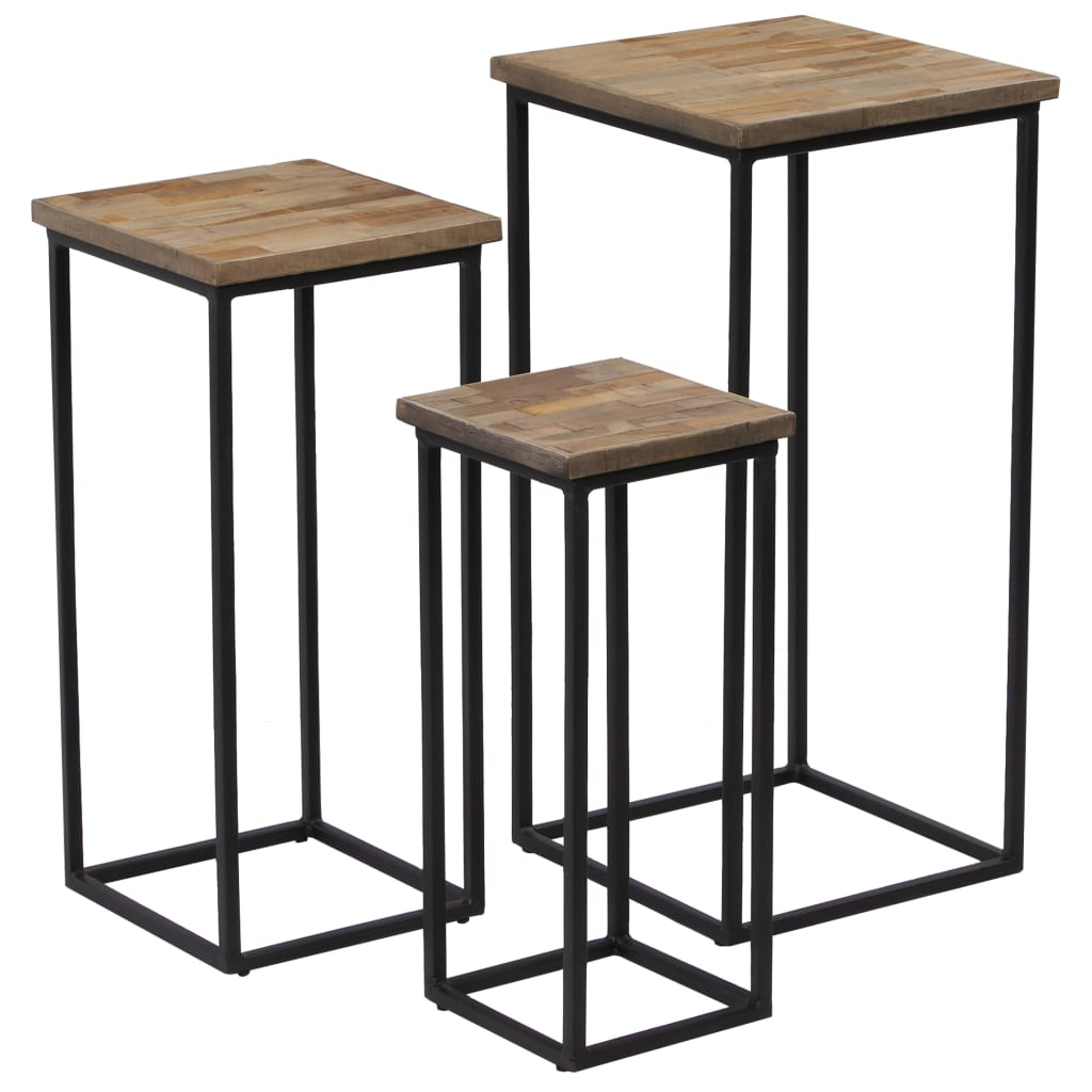 246088 vidaXL 3 Piece Plant Table Set Reclaimed Teak