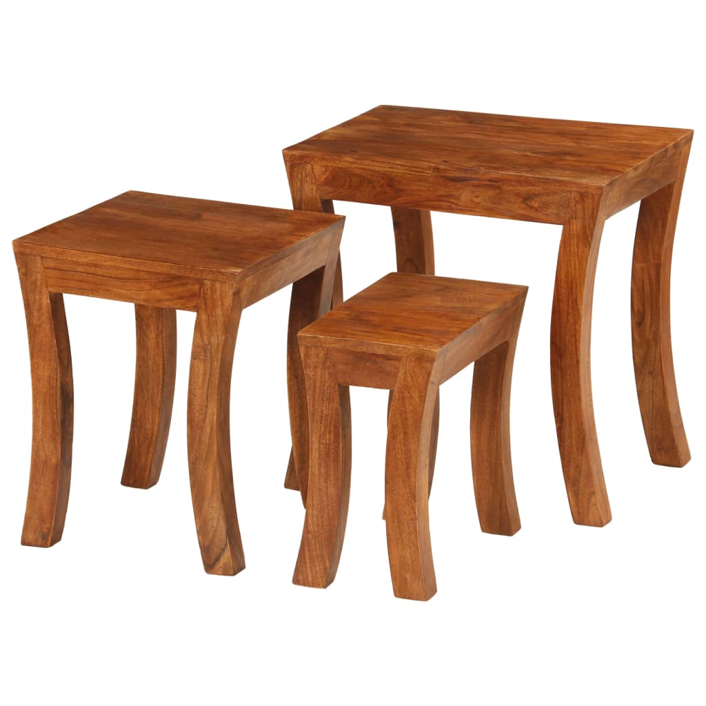 Nesting Table Set 3 Pieces Solid Acacia Wood 50x35x50 cm Brown