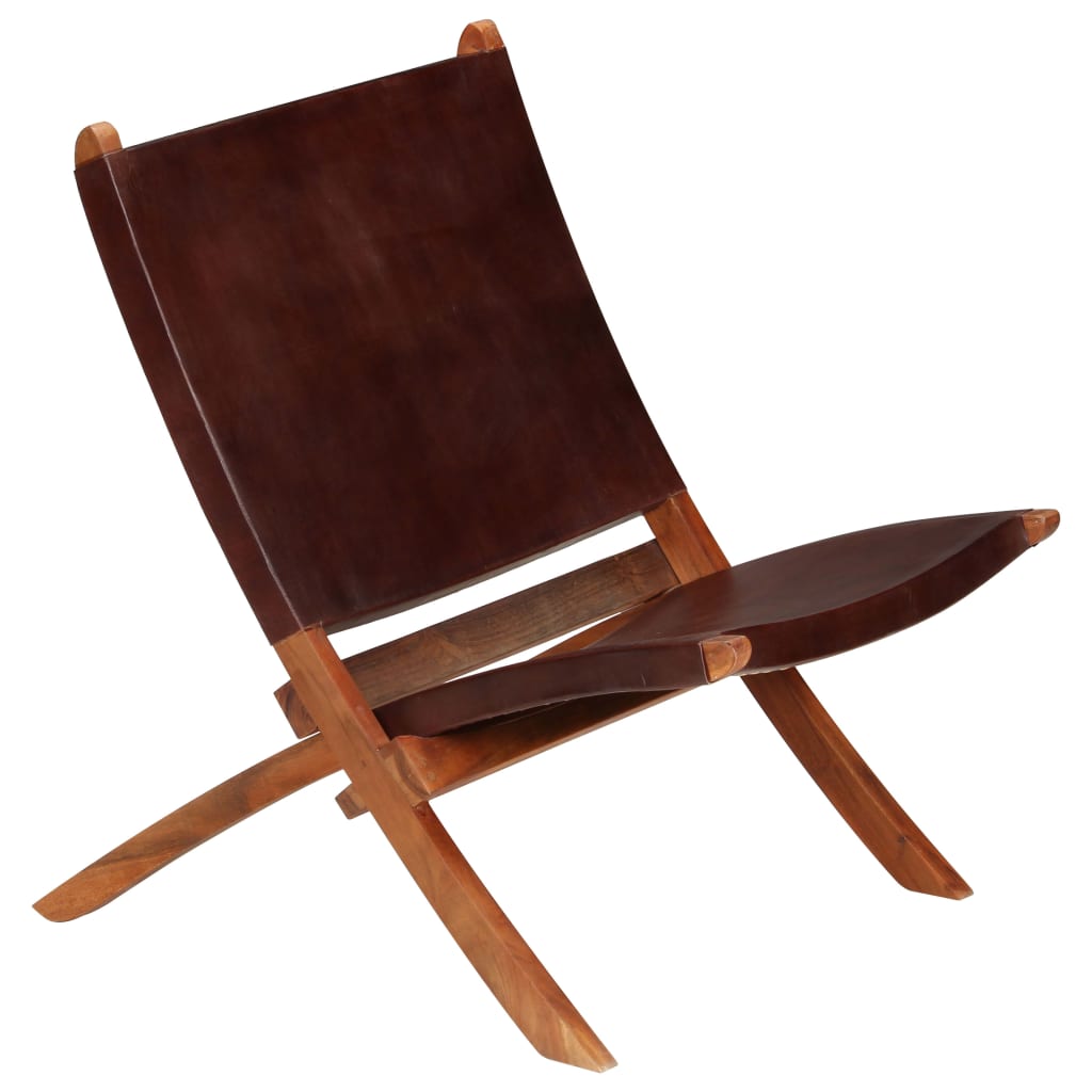 Folding Chair Brown Real Leather