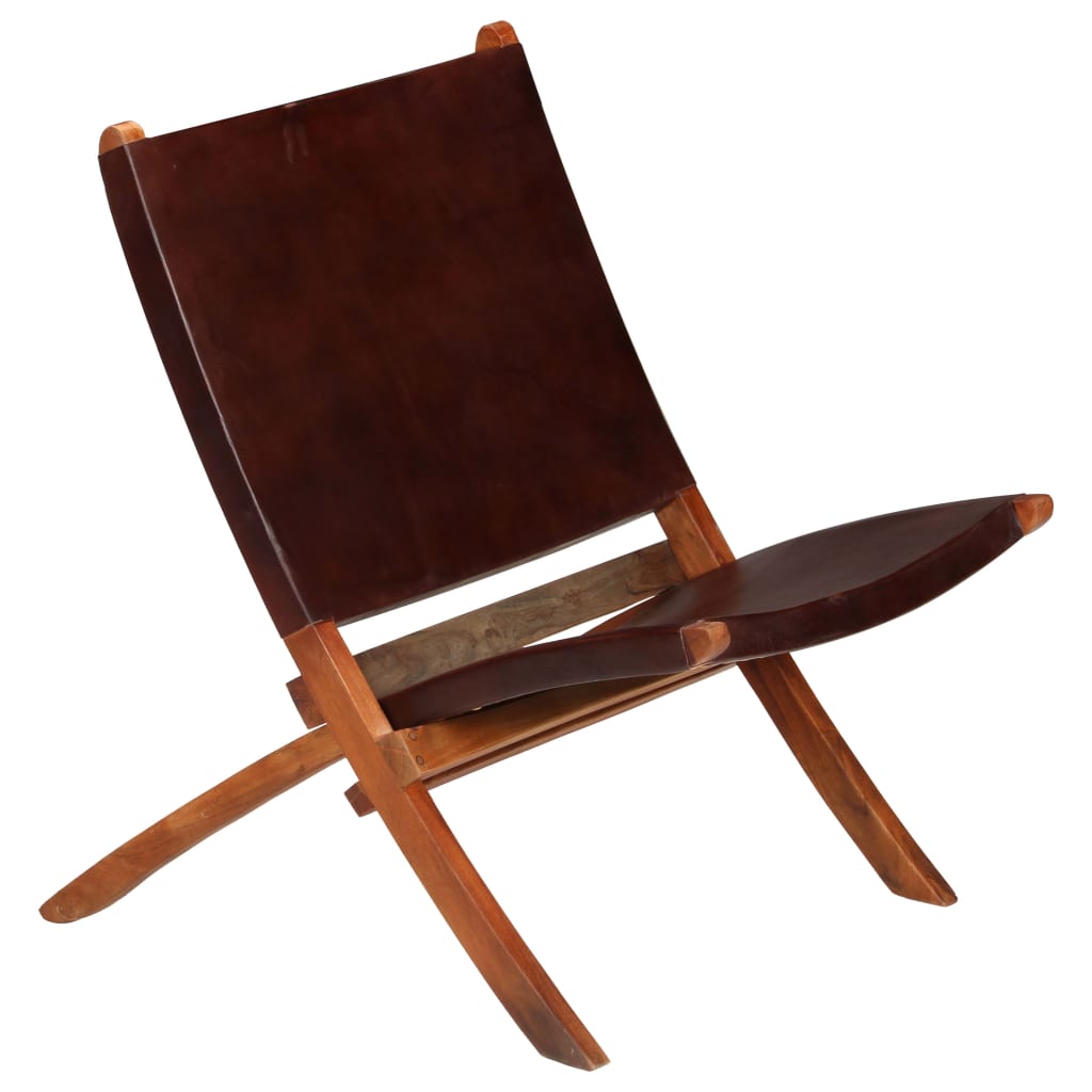 Folding Chair Brown Real Leather