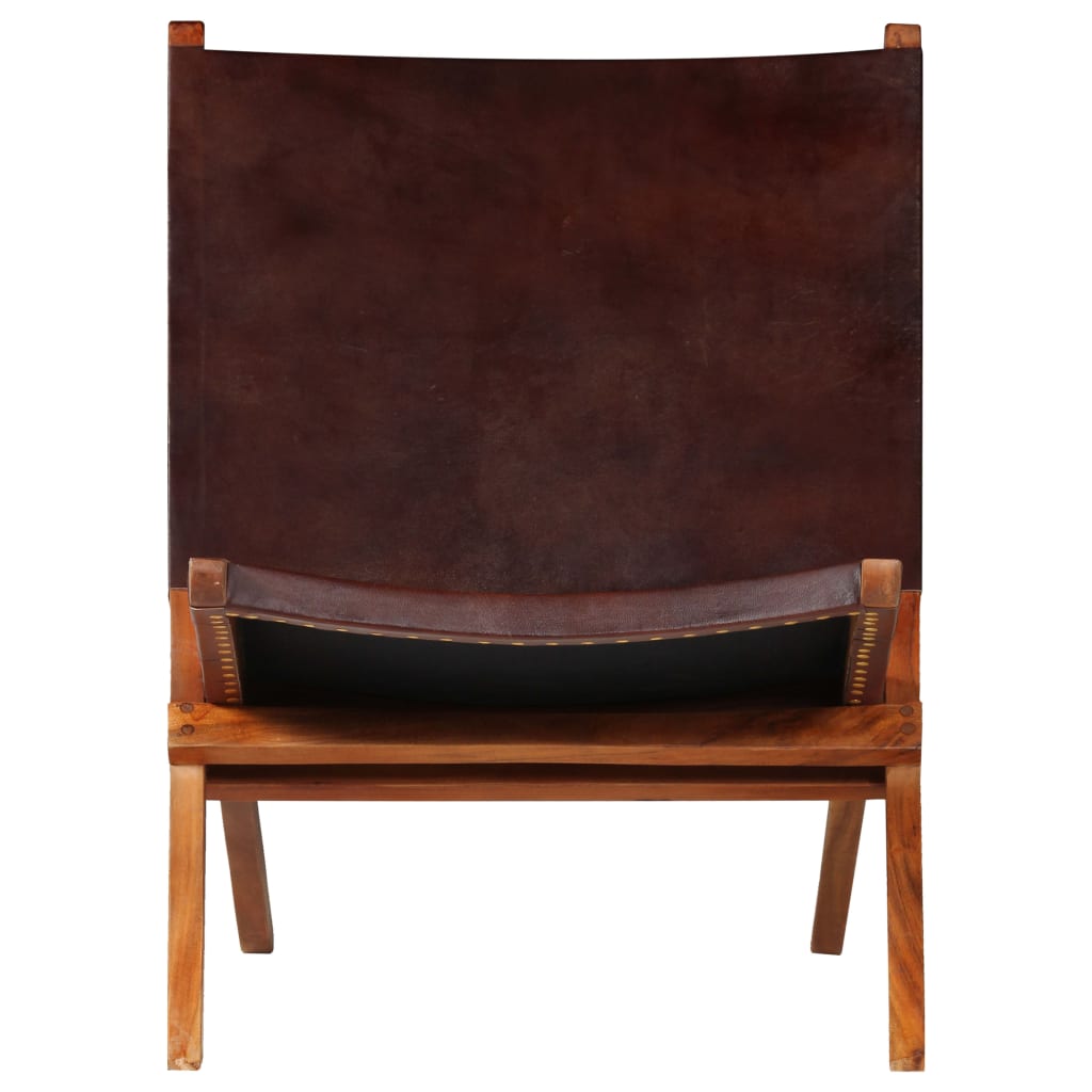 Folding Chair Brown Real Leather