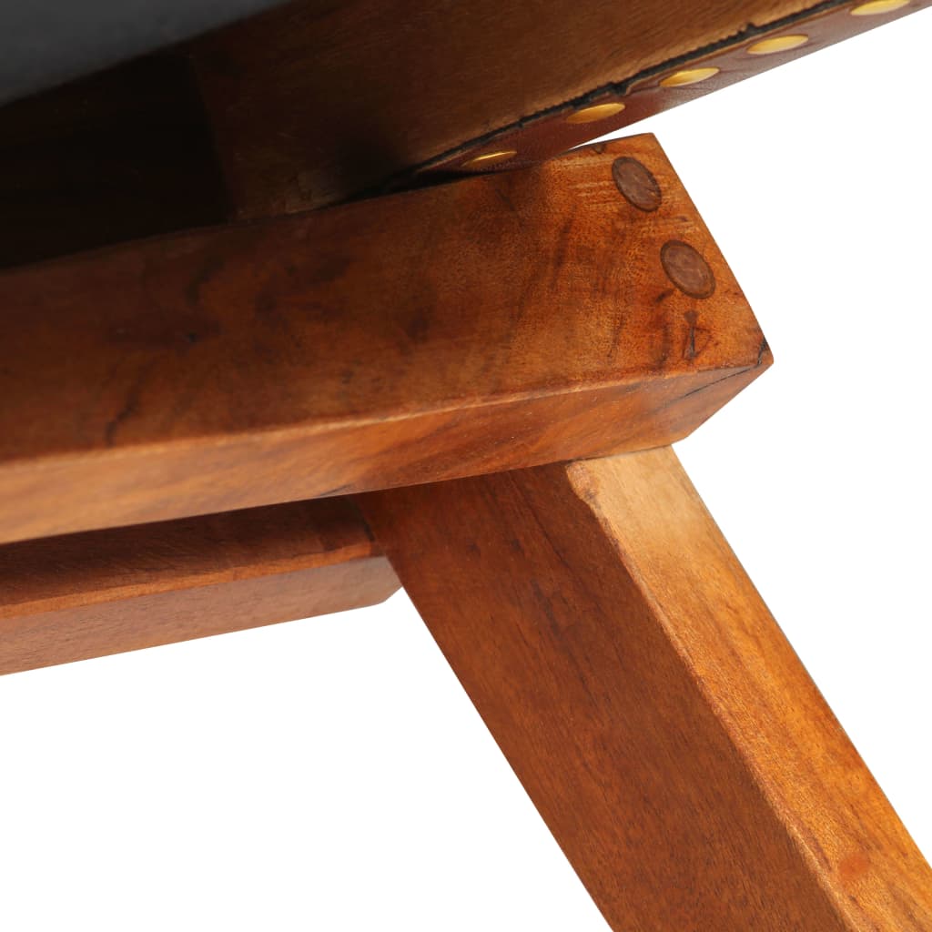 Folding Relaxing Chair Brown Real Leather