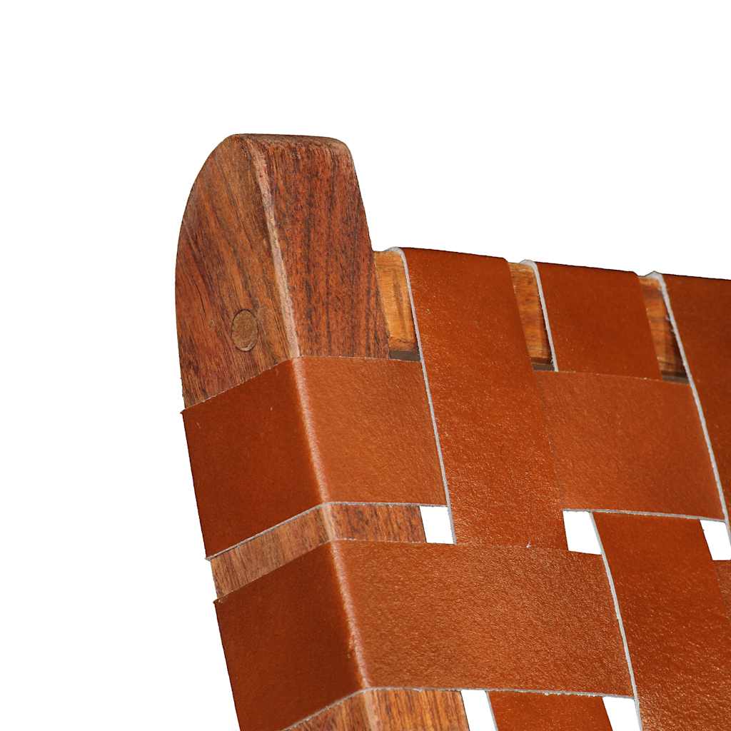 Folding Chair Crossed-Stripe Brown Real Leather