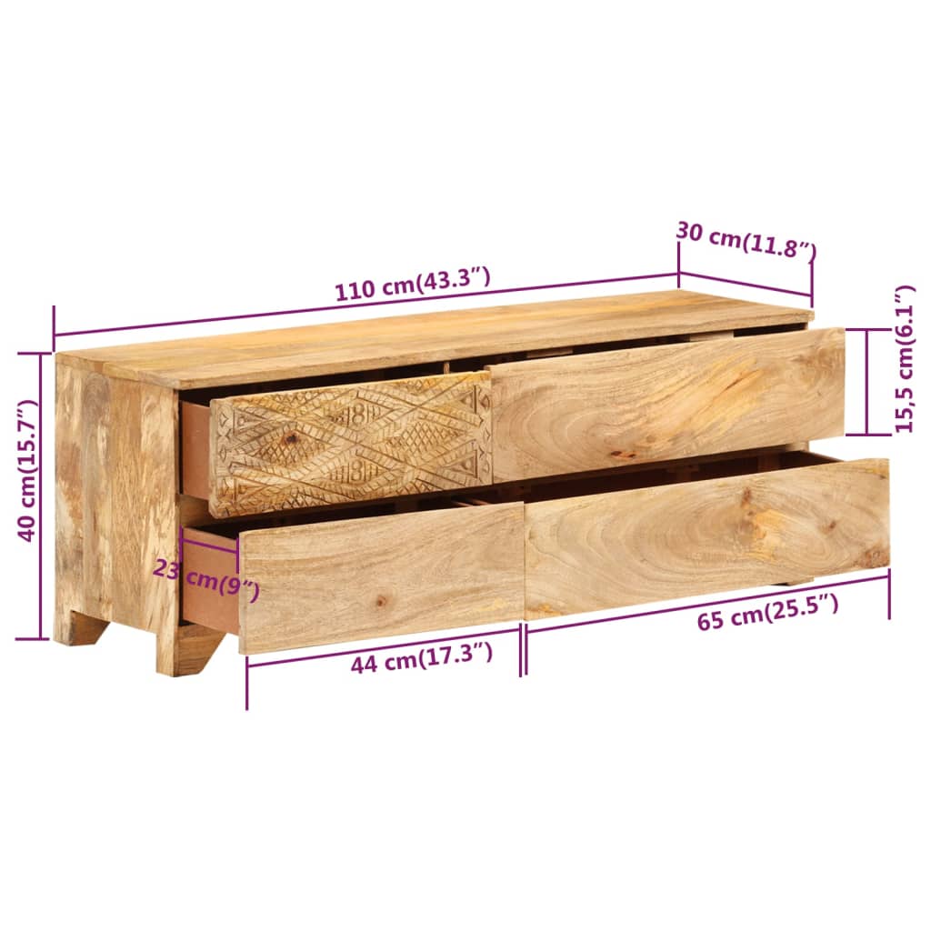 TV Cabinet Solid Mango Wood 110x30x40 cm