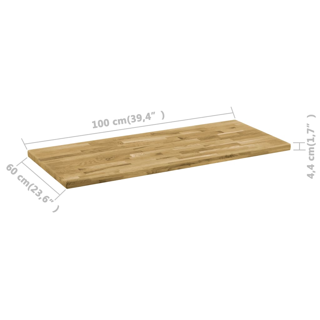 vidaXL Table Top Solid Oak Wood Rectangular 44 mm 100x60 cm