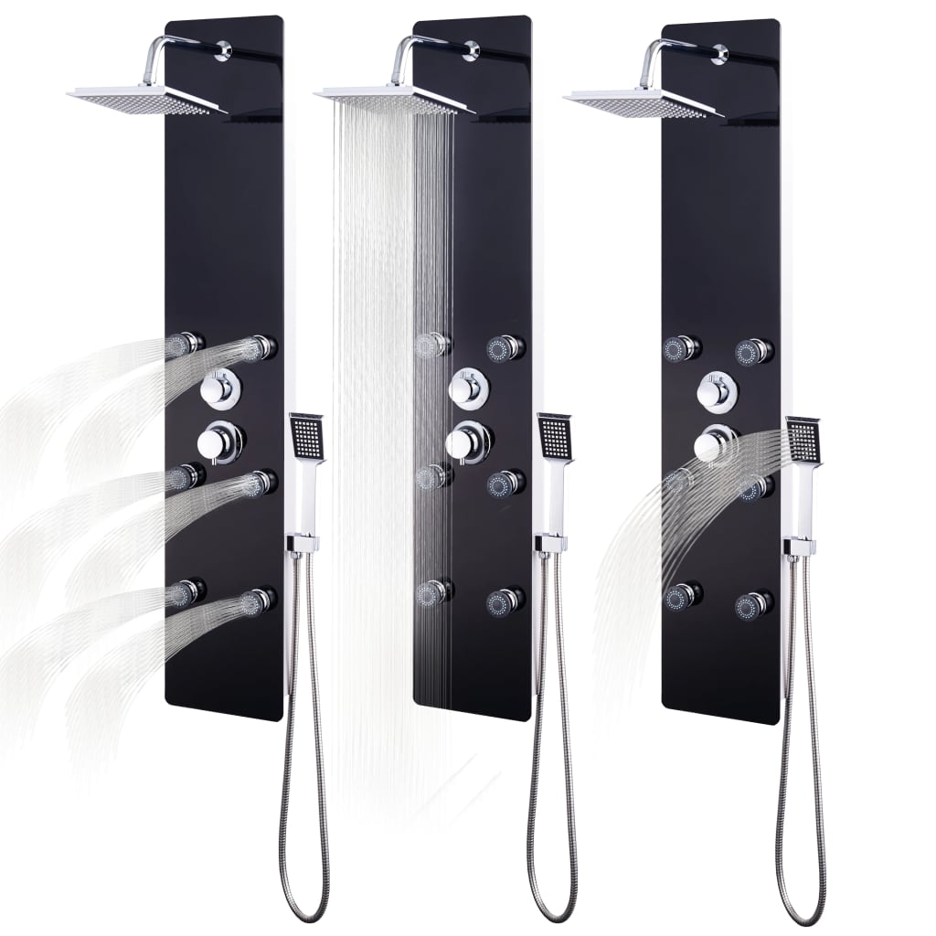 Shower Panel Unit Glass 25x44,6x130 cm Black