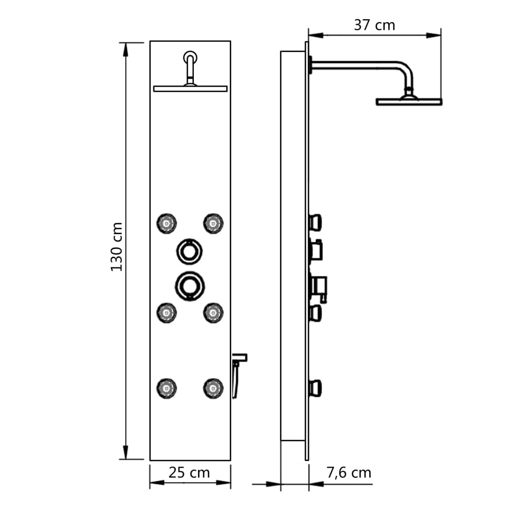 vidaXL Shower Panel Unit Glass 25x44.6x130 cm Black