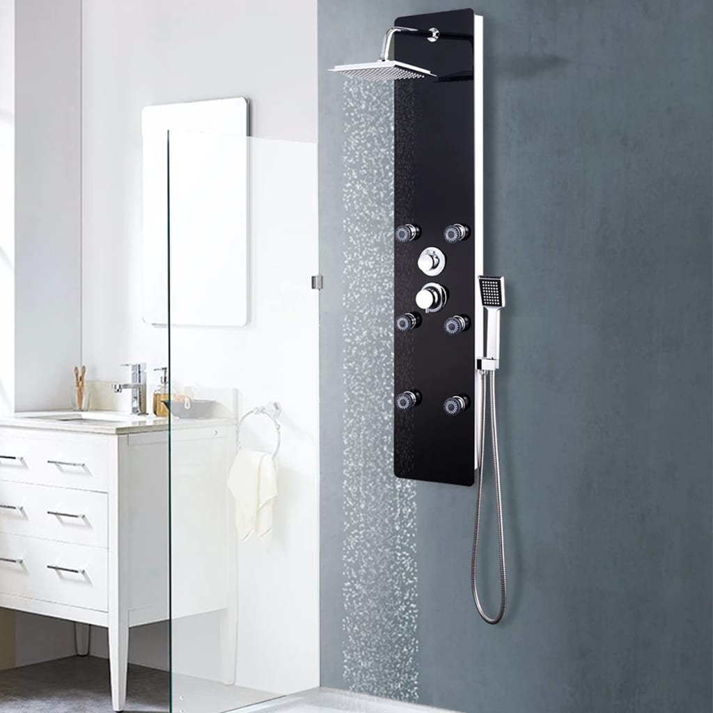 Shower Panel Unit Glass 25x44,6x130 cm Black