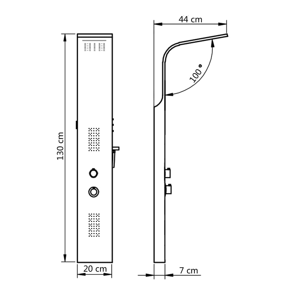 vidaXL Shower Panel Unit Aluminium 20x44x130 cm Black