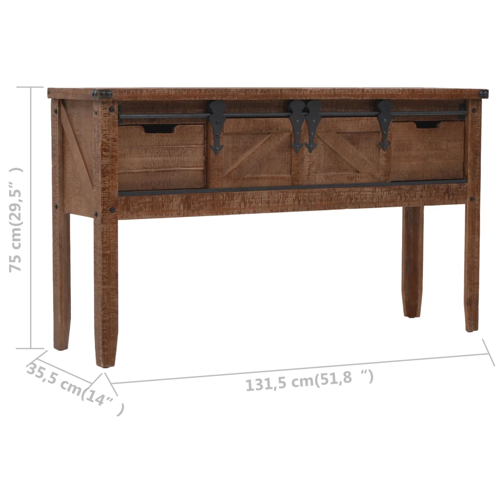 246121 vidaXL Console Table Solid Fir Wood 131x35,5x75 cm Brown