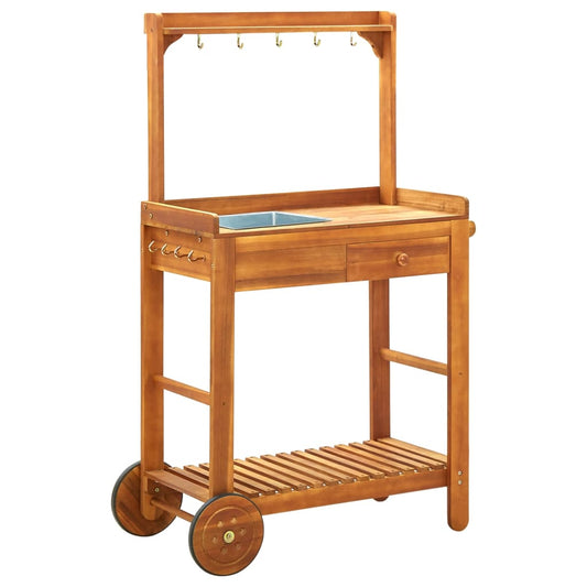 vidaXL Garden Kitchen Trolley Solid Acacia Wood 92x43.5x141.5 cm