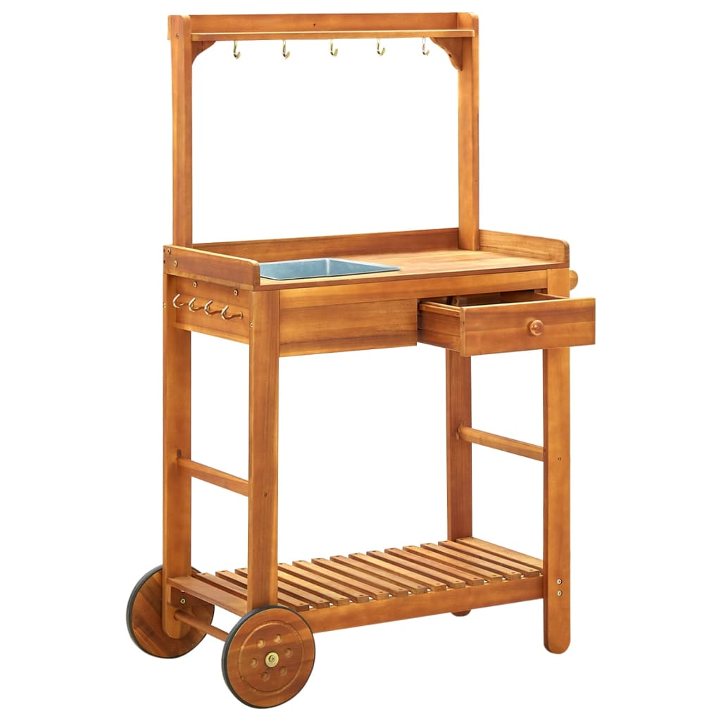 vidaXL Garden Kitchen Trolley Solid Acacia Wood 92x43.5x141.5 cm