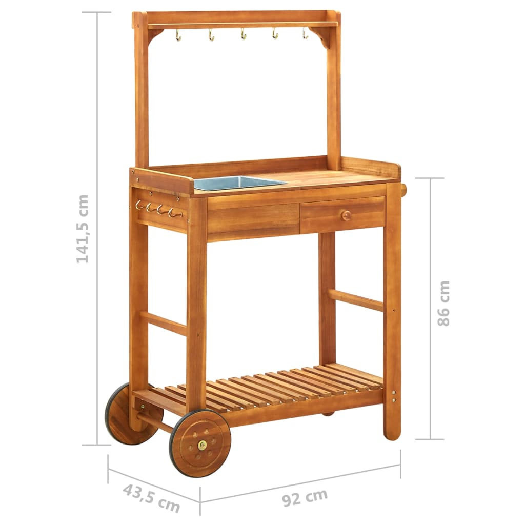 vidaXL Garden Kitchen Trolley Solid Acacia Wood 92x43.5x141.5 cm