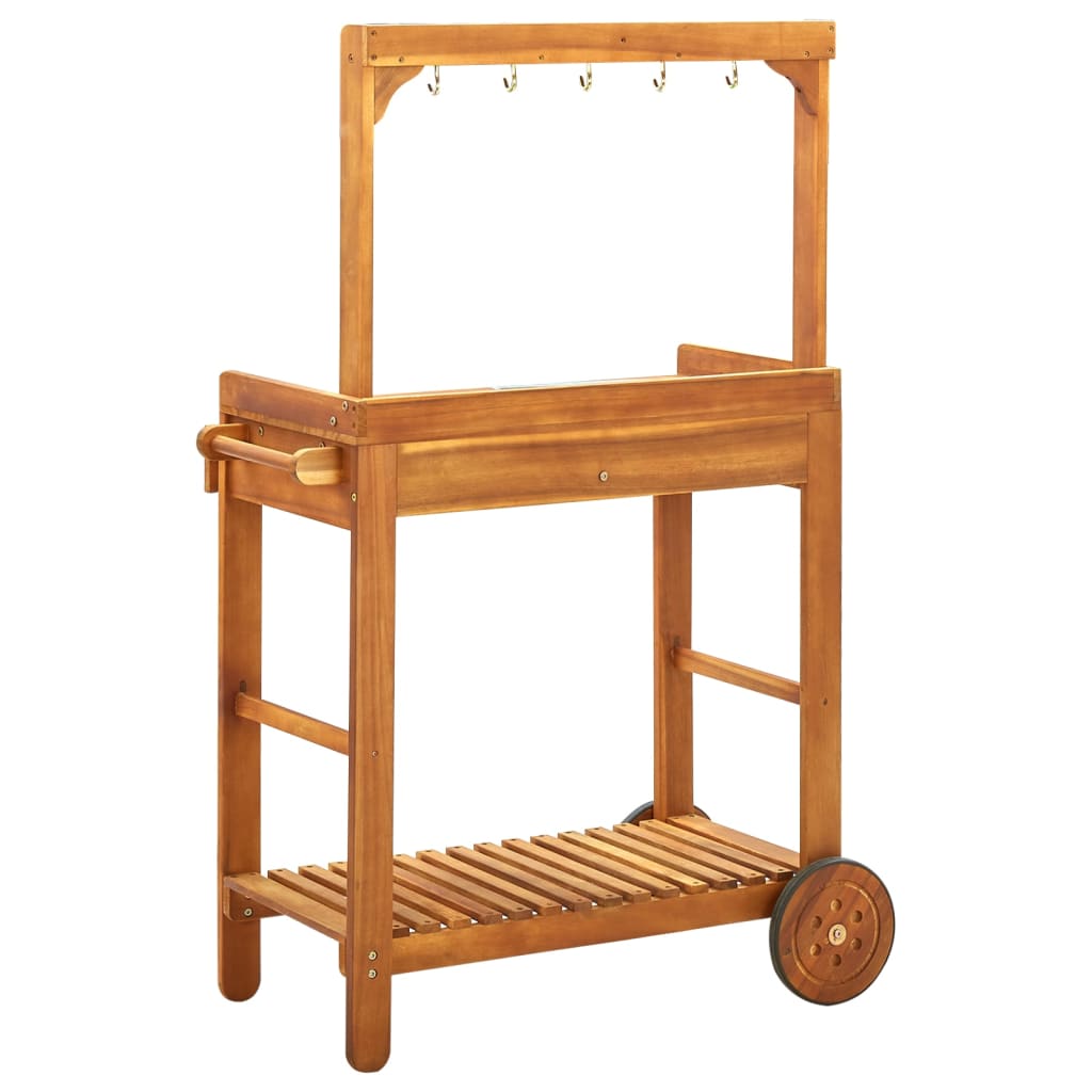 vidaXL Garden Kitchen Trolley Solid Acacia Wood 92x43.5x141.5 cm