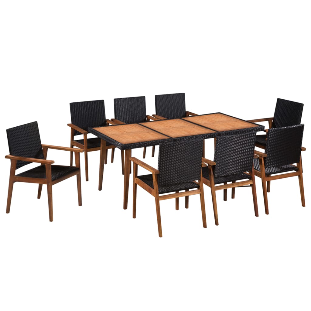 vidaXL 9 Piece Outdoor Dining Set Poly Rattan Black and Brown