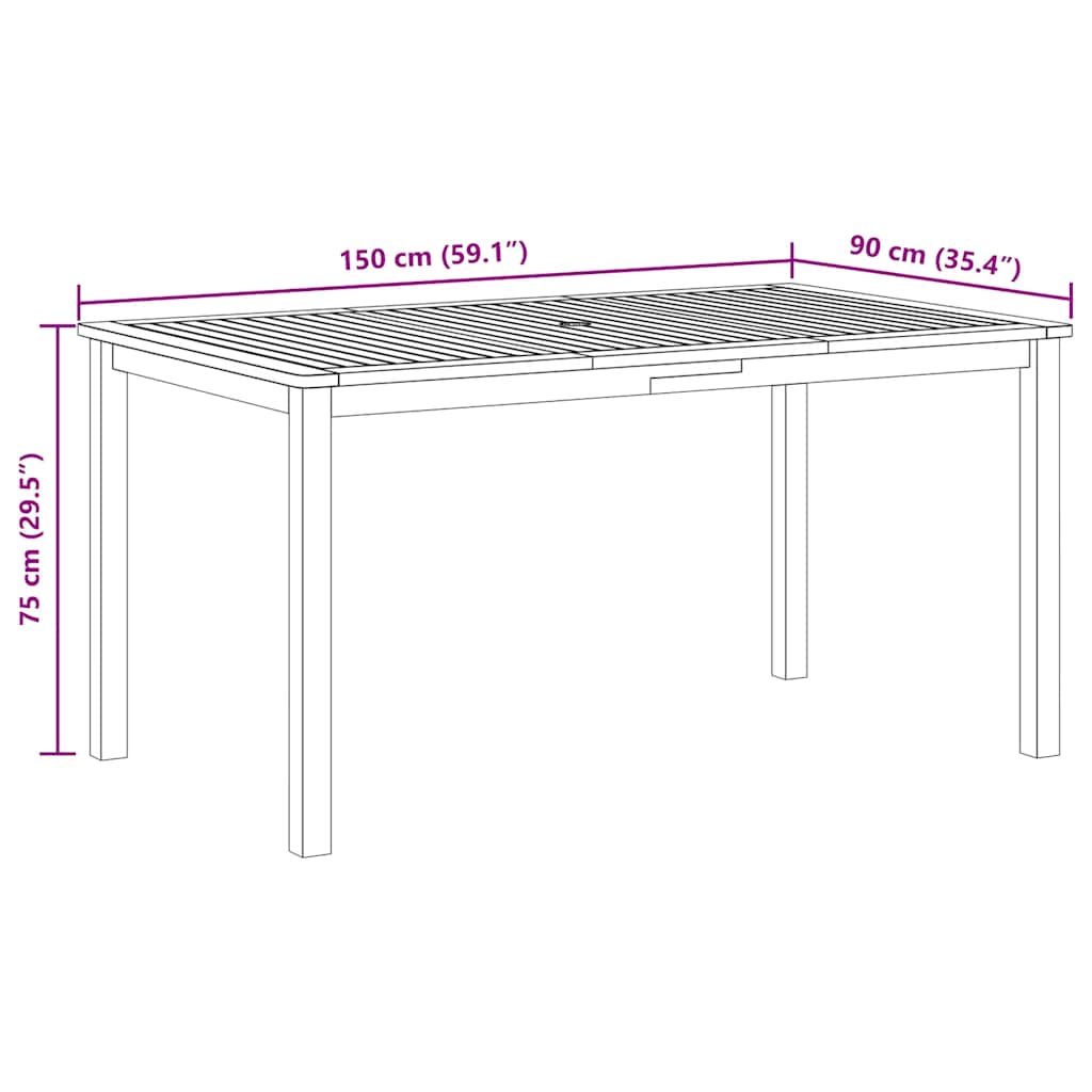 44105 vidaXL Garden Table 150x90x74 cm Solid Acacia Wood