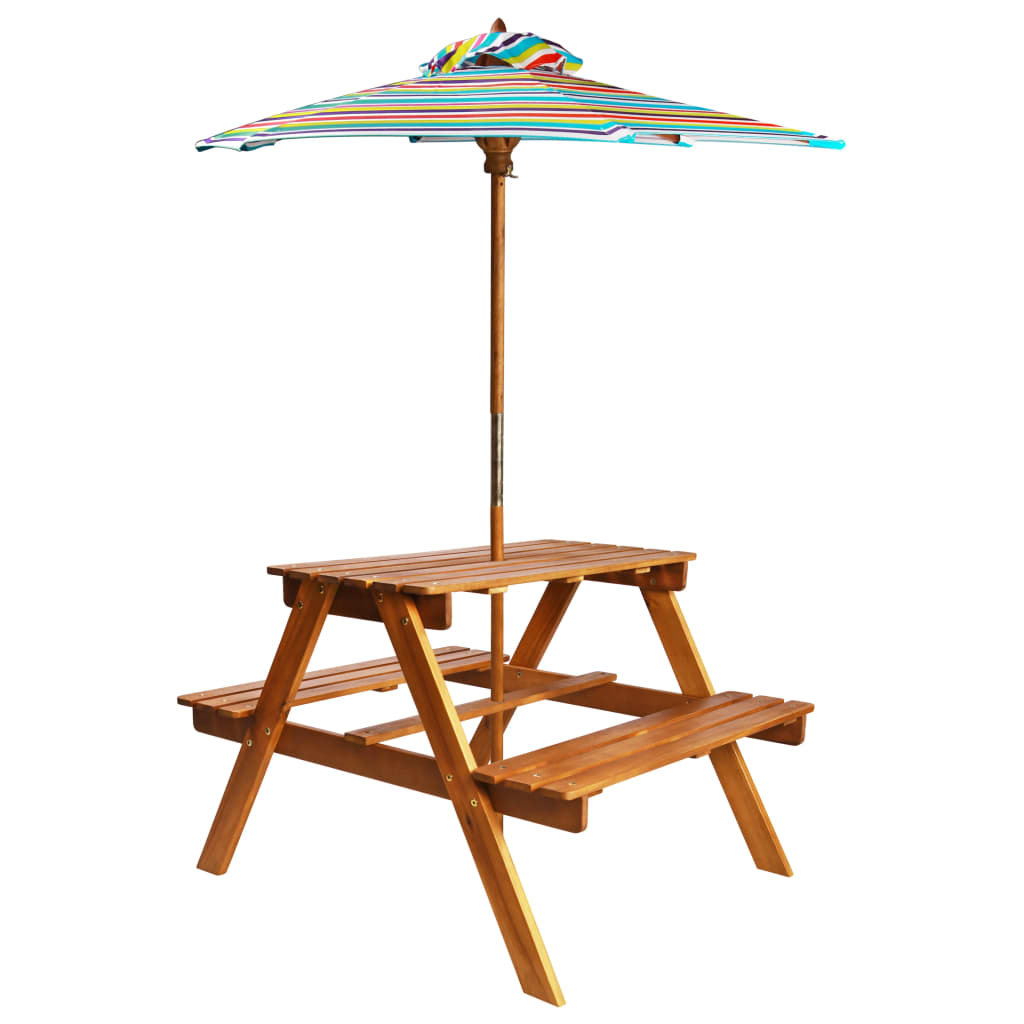 vidaXL Kids Picnic Table with Parasol 79x90x60 cm Solid Acacia Wood