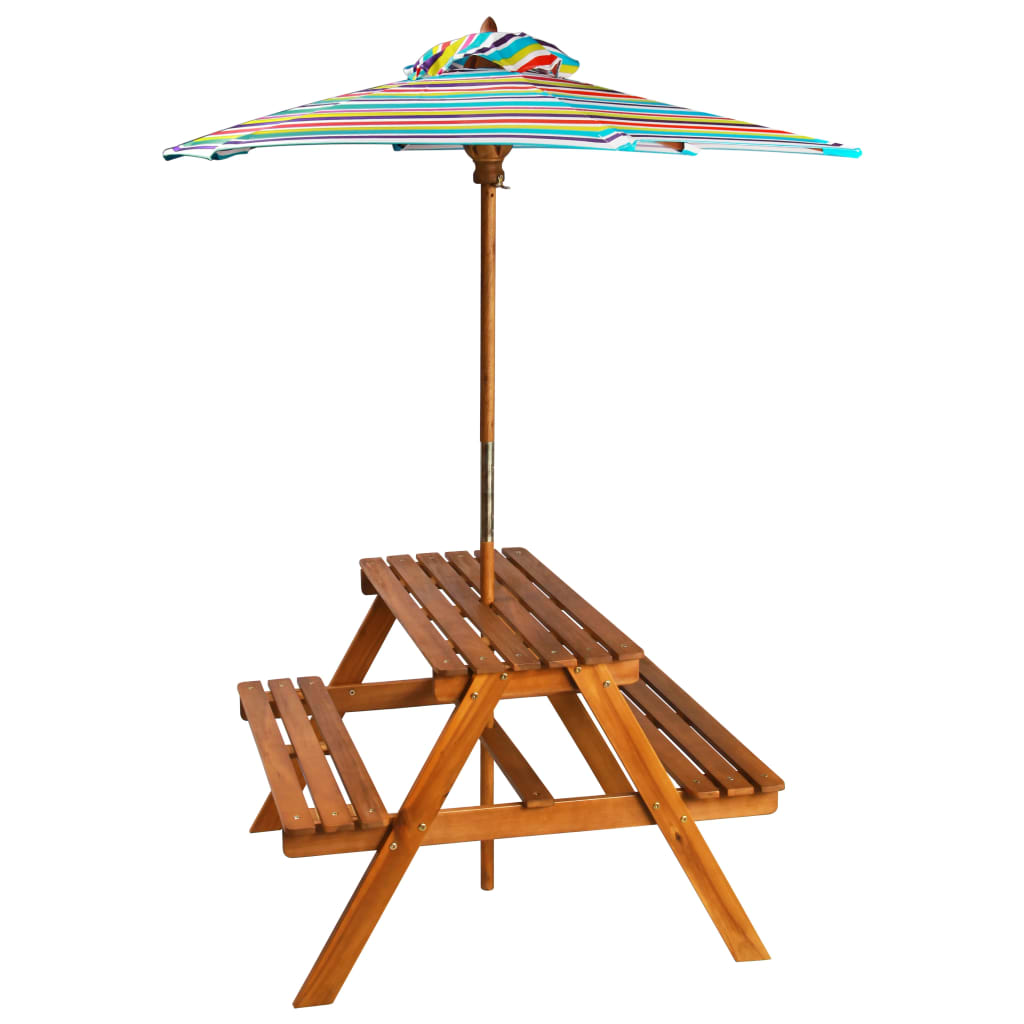 vidaXL Kids Picnic Table with Parasol 79x90x60 cm Solid Acacia Wood