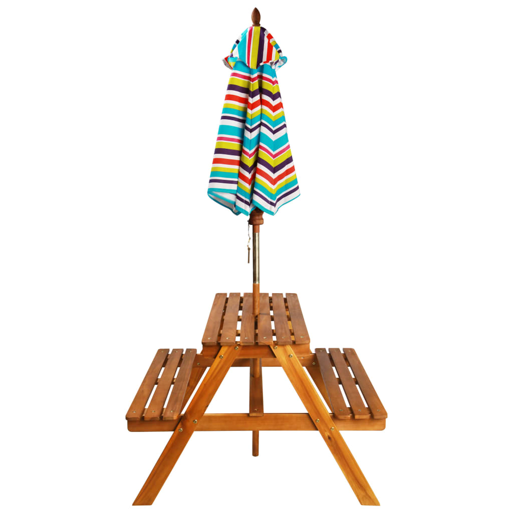 vidaXL Kids Picnic Table with Parasol 79x90x60 cm Solid Acacia Wood