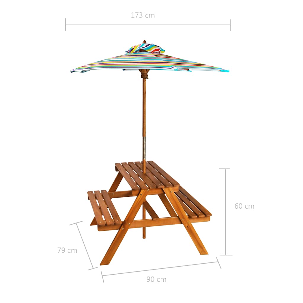 43990 vidaXL Kids Picnic Table with Parasol 79x90x60 cm Solid Acacia Wood