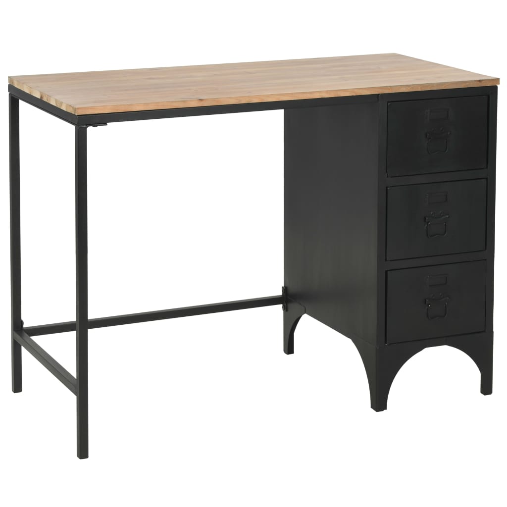 vidaXL Single Pedestal Desk Solid Firwood and Steel 100x50x76 cm