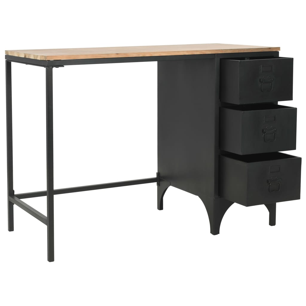 vidaXL Single Pedestal Desk Solid Firwood and Steel 100x50x76 cm