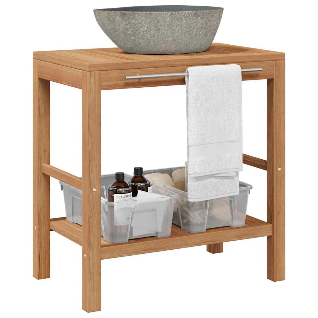 246496 vidaXL Bathroom Vanity Cabinet Solid Teak with Riverstone Sink