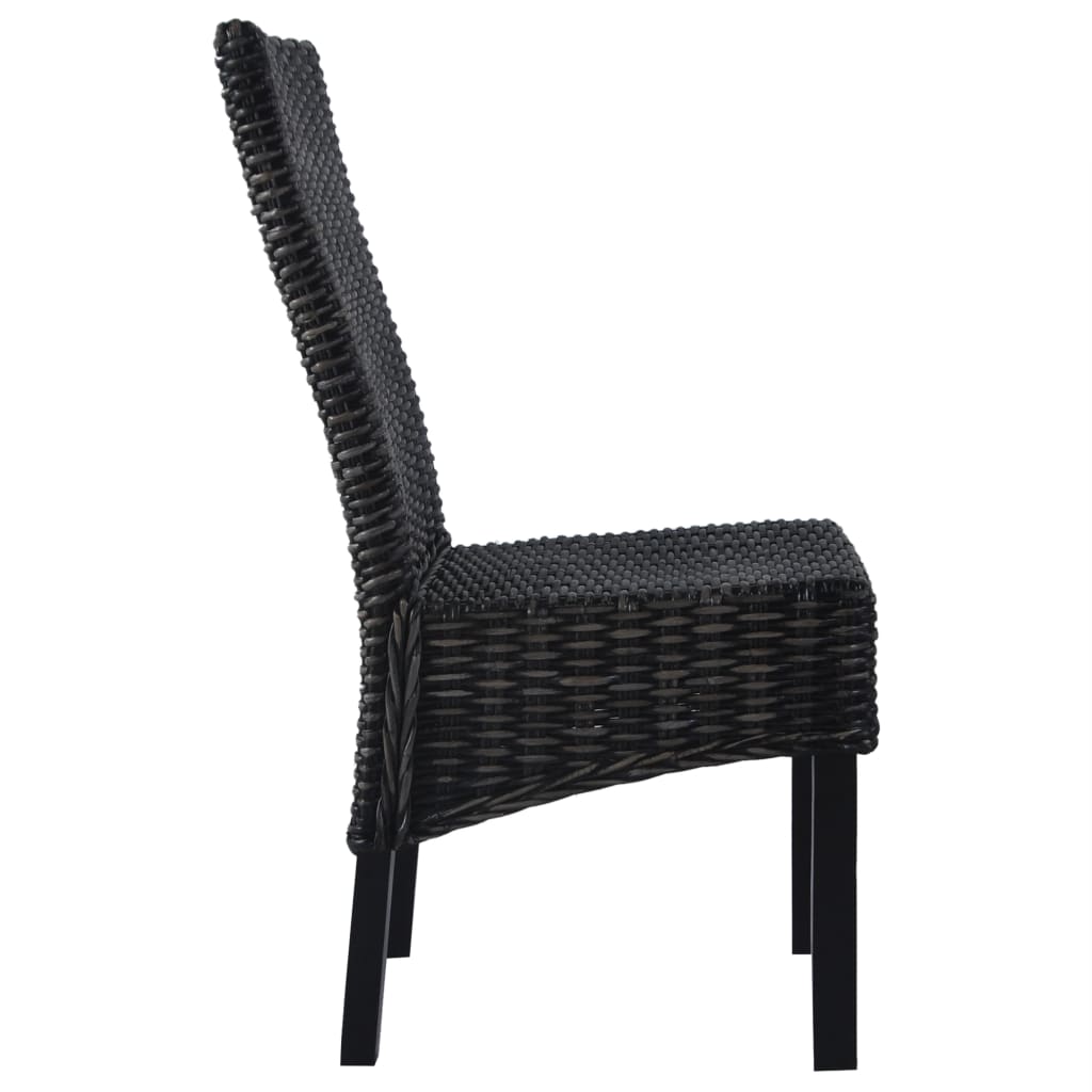 Dining Chairs 2 pcs Black Kubu Rattan and Mahogany Wood