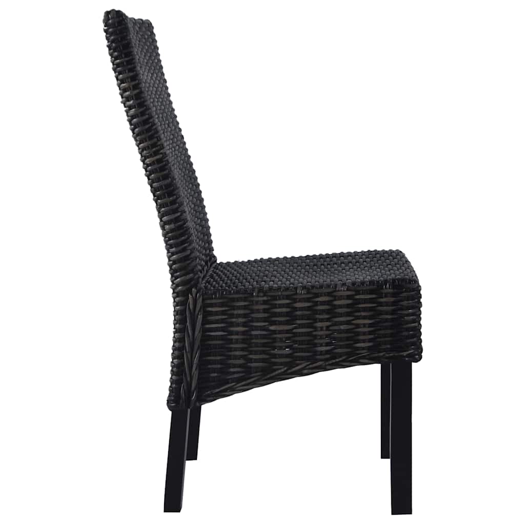 Dining Chairs 2 pcs Black Kubu Rattan and Mahogany Wood