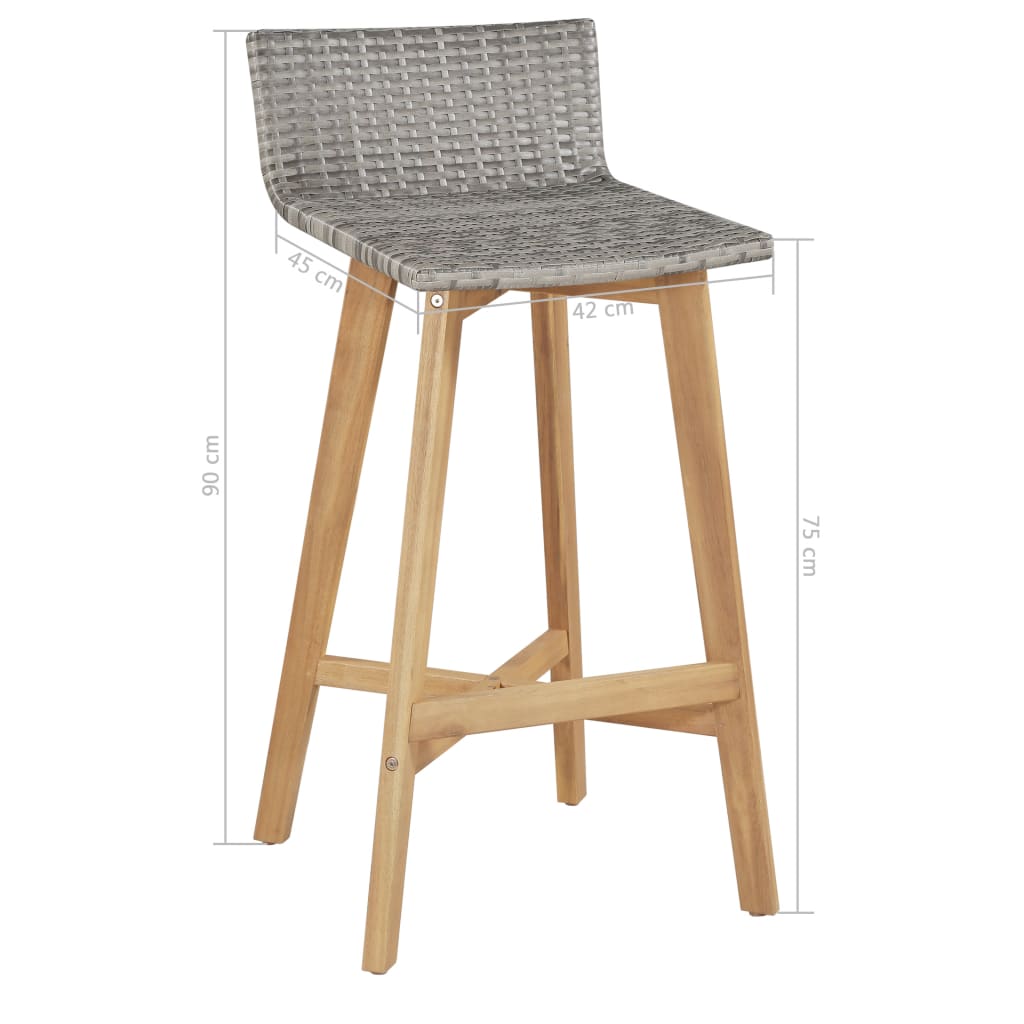 Bar Set | Brown and light grey | Solid Acacia Wood, PE Rattan | Medium