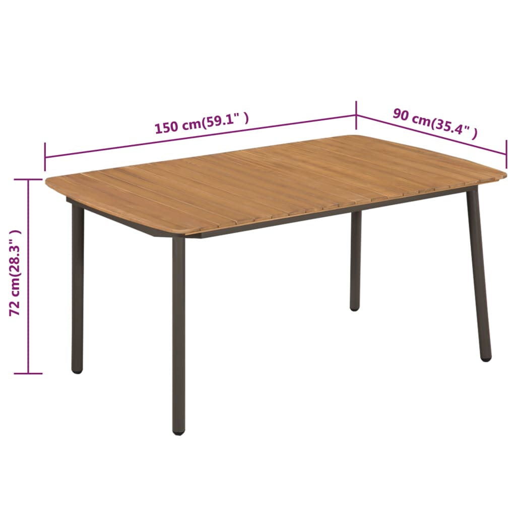 vidaXL Garden Table 150x90x72cm Solid Acacia Wood and Steel