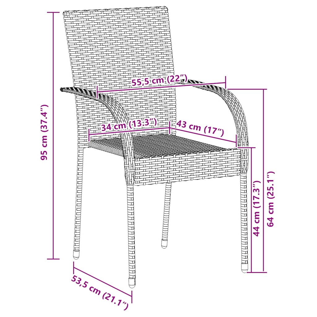Dining Chair | Set of 2 | Brown | Poly Rattan | Standard | Stackable
