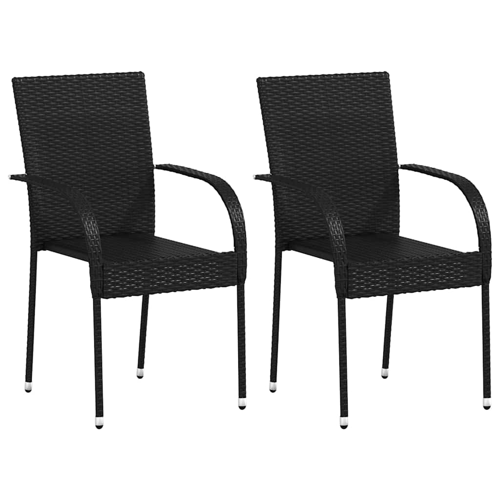 Dining Chair | Set of 2 | Black | PE rattan and powder-coated steel