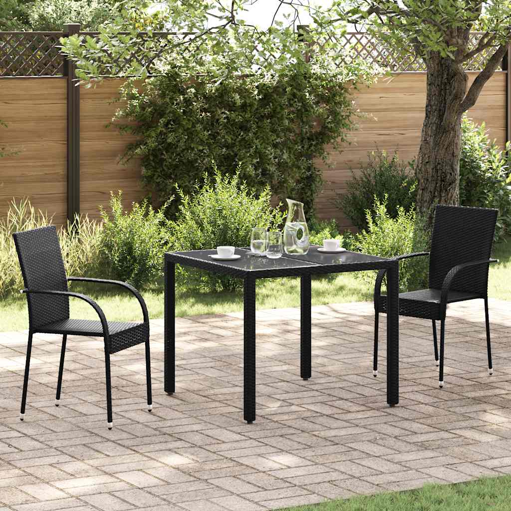 Dining Chair | Set of 2 | Black | PE rattan and powder-coated steel