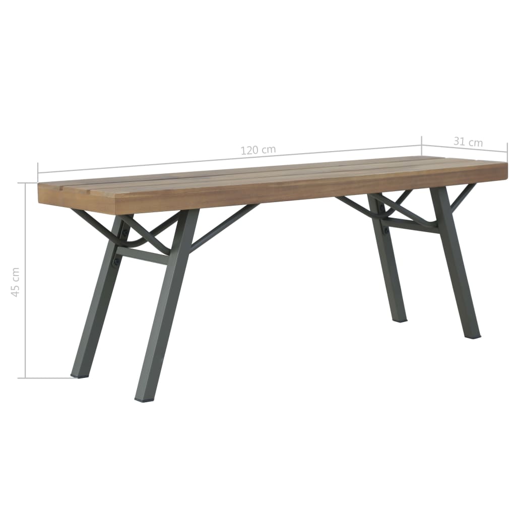 Garden Bench | Brown and Grey | Solid Acacia wood and Steel | 120 cm