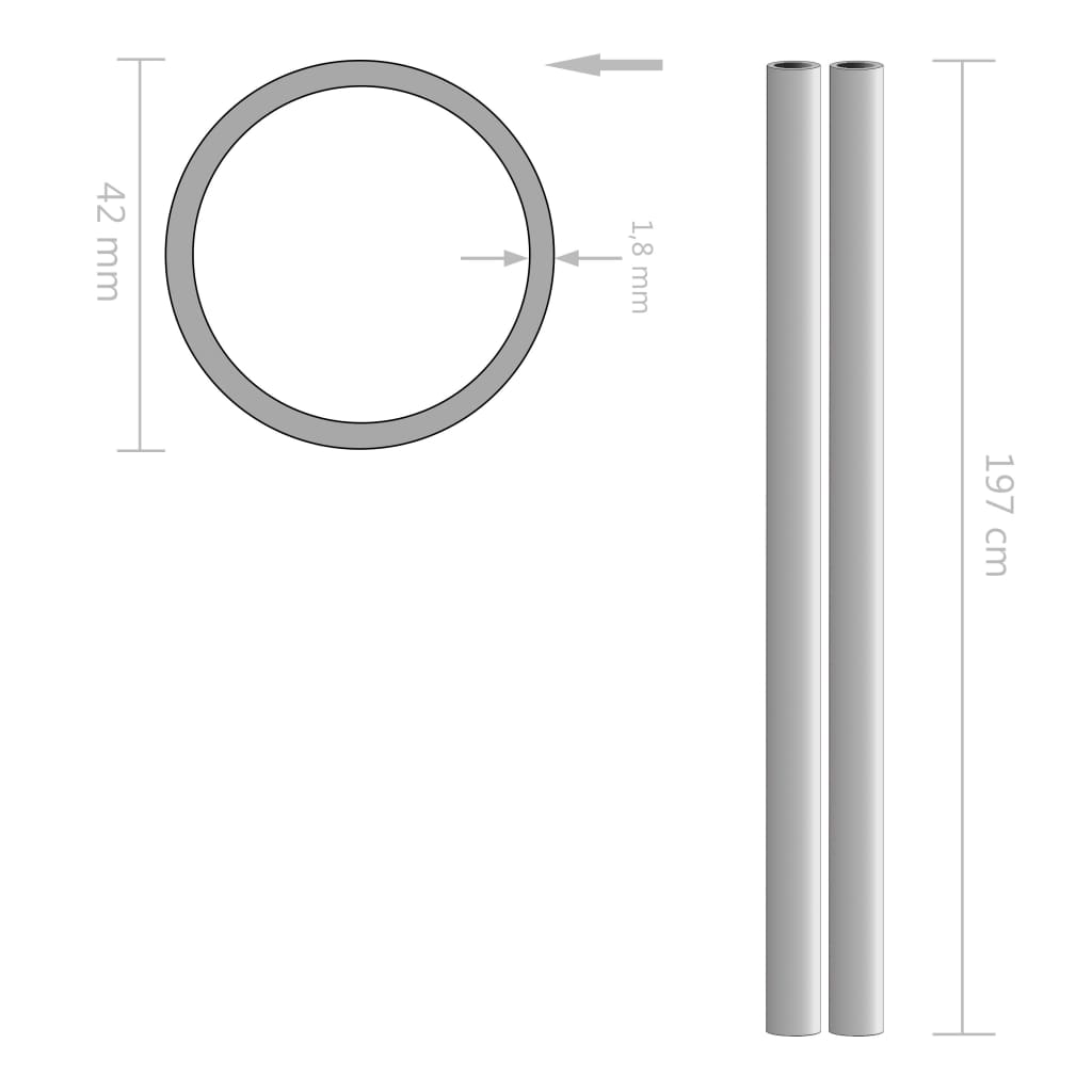2 pcs Stainless Steel Tubes Round V2A 2m 42x1.8mm