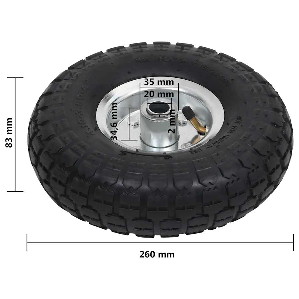 142975 vidaXL Sack Truck Wheels 2 pcs Rubber 4.10/3.50-4 (260x83)