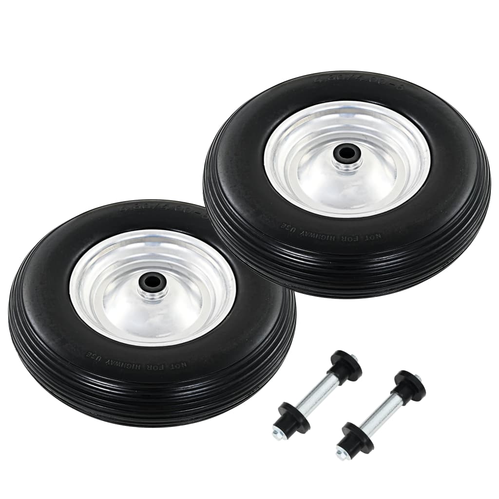 vidaXL Wheelbarrow Wheels 2 pcs with Axles Solid PU 4.00-8 390 mm