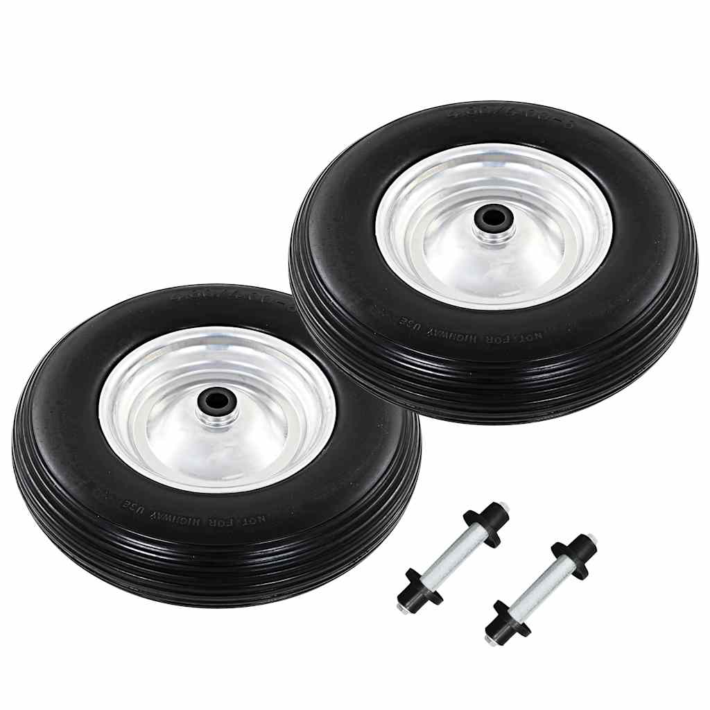 142979 vidaXL Wheelbarrow Wheels 2 pcs with Axles Solid PU 4.00-8 390 mm