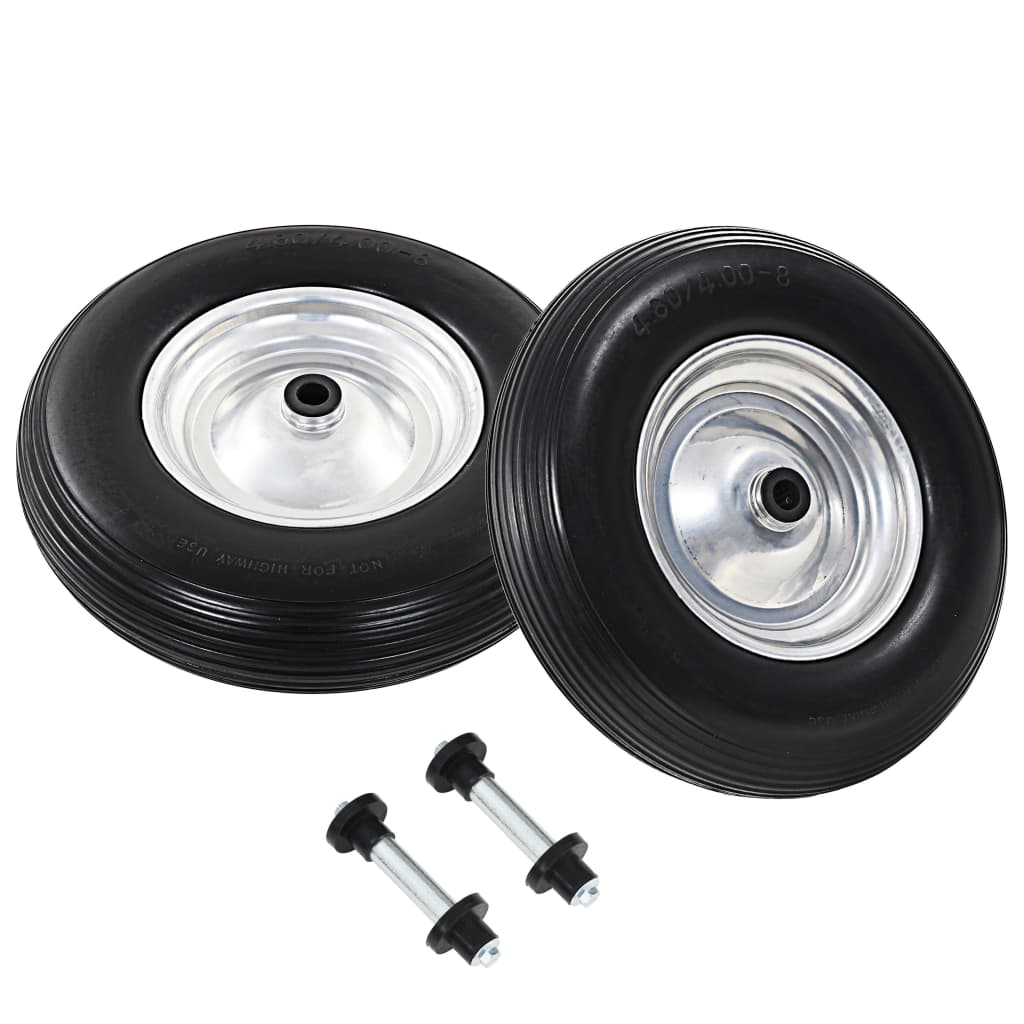 vidaXL Wheelbarrow Wheels 2 pcs with Axles Solid PU 4.00-8 390 mm